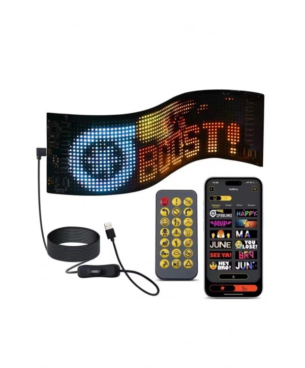 Led Panel Cama Yapışan Telefon Kontrollü Led Ekran Panel 16*64 Led Sayısı