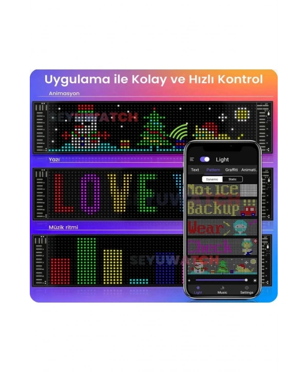 Led Panel Cama Yapışan Telefon Kontrollü Led Ekran Panel 16*64 Led Sayısı