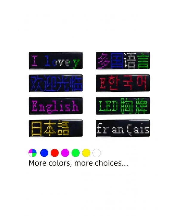 Matrix Kayan Led Yaka Rozeti Mobil Kontrollü Dijital Etiket 9×3cm