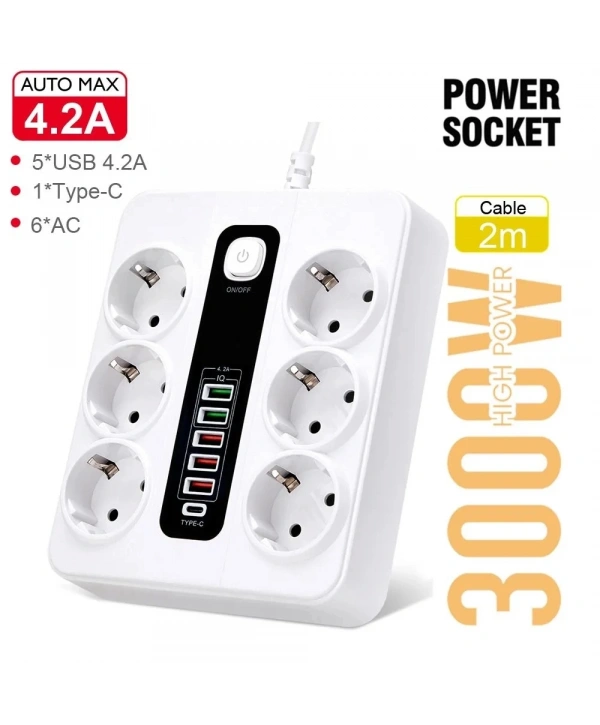 Hp-h04 3000w 10amper 6’lı 2metre Uzatma Kablolu Çoklu Termal Akım Priz