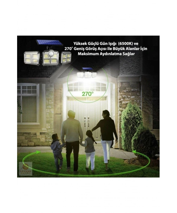 Kumandalı Solar Güneş Enerjili 122 Ledli Hareket Sensörlü Bahçe Aydınlatma Sokak Lambası