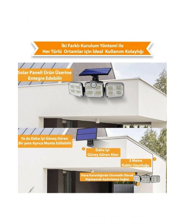 Kumandalı Solar Güneş Enerjili 122 Ledli Hareket Sensörlü Bahçe Aydınlatma Sokak Lambası