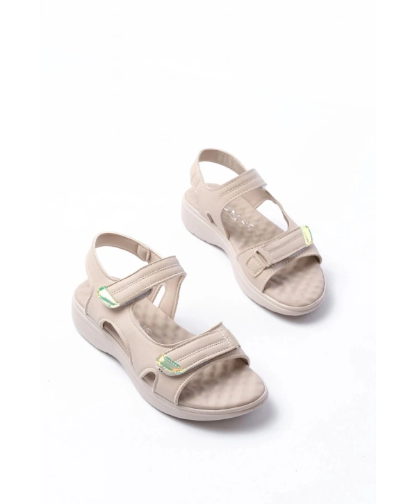 DM-363  Bej Baret Cırtlı Dikişli Günlük Kadın Sandalet