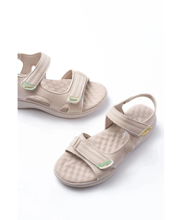 DM-363  Bej Baret Cırtlı Dikişli Günlük Kadın Sandalet