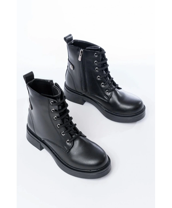 02-2003 Siyah Bağcıklı Fermuarlı Günlük Kadın Bot