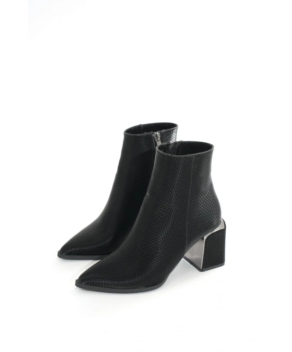 DNZ-409 Siyah Fermuarlı Topuklu Kadın Günlük Bot