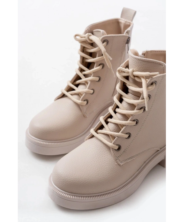 02-2003 Bej Galata Bağcıklı Fermuarlı Günlük Kadın Bot