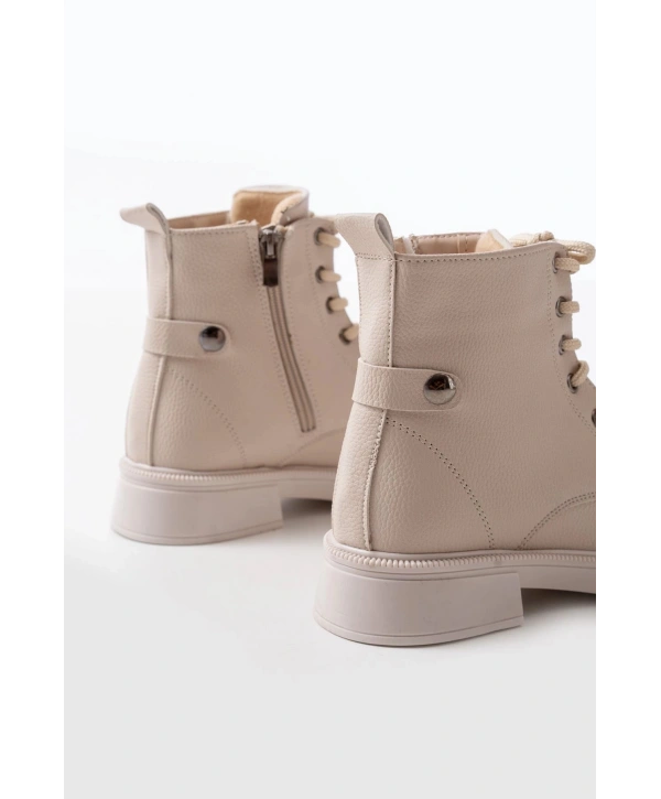 02-2003 Bej Galata Bağcıklı Fermuarlı Günlük Kadın Bot