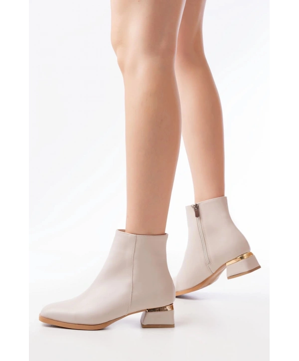 RM-500 Bej Topuklu Fermuarlı Günlük Kadın Bot