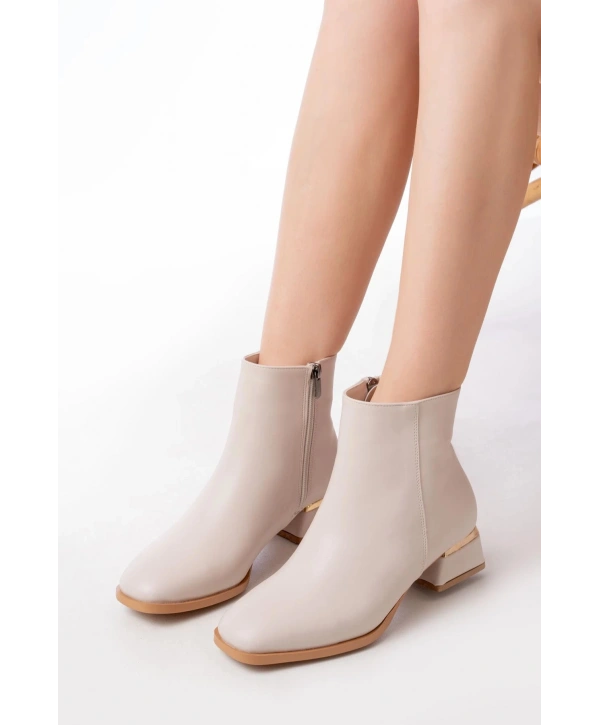 RM-500 Bej Topuklu Fermuarlı Günlük Kadın Bot