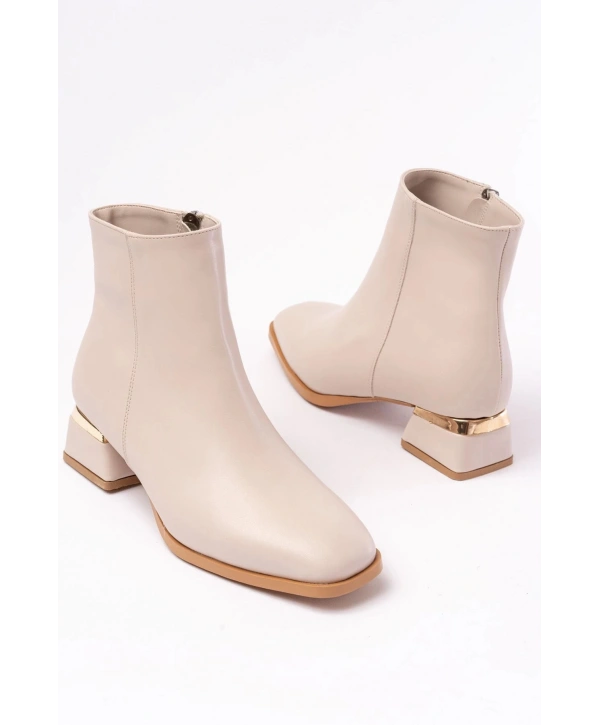 RM-500 Bej Topuklu Fermuarlı Günlük Kadın Bot