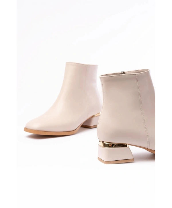 RM-500 Bej Topuklu Fermuarlı Günlük Kadın Bot