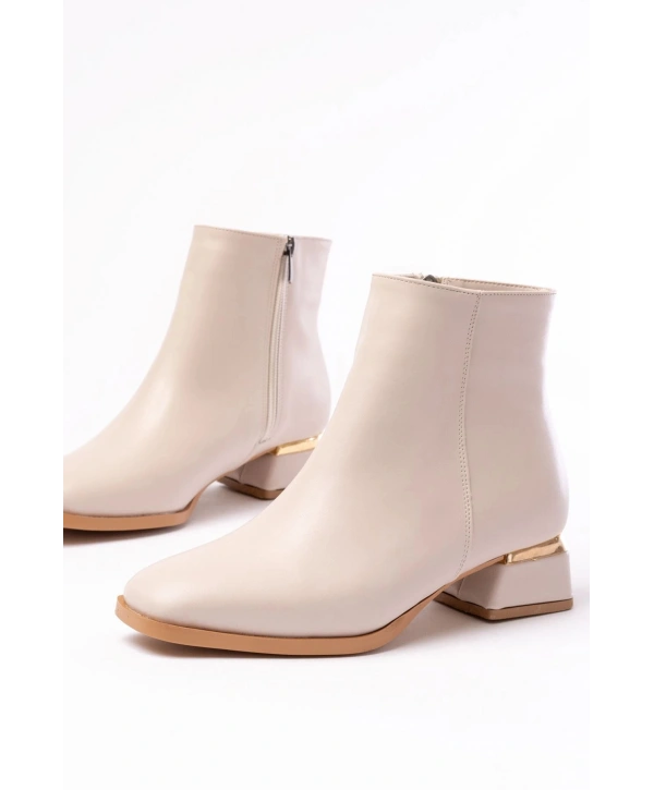 RM-500 Bej Topuklu Fermuarlı Günlük Kadın Bot