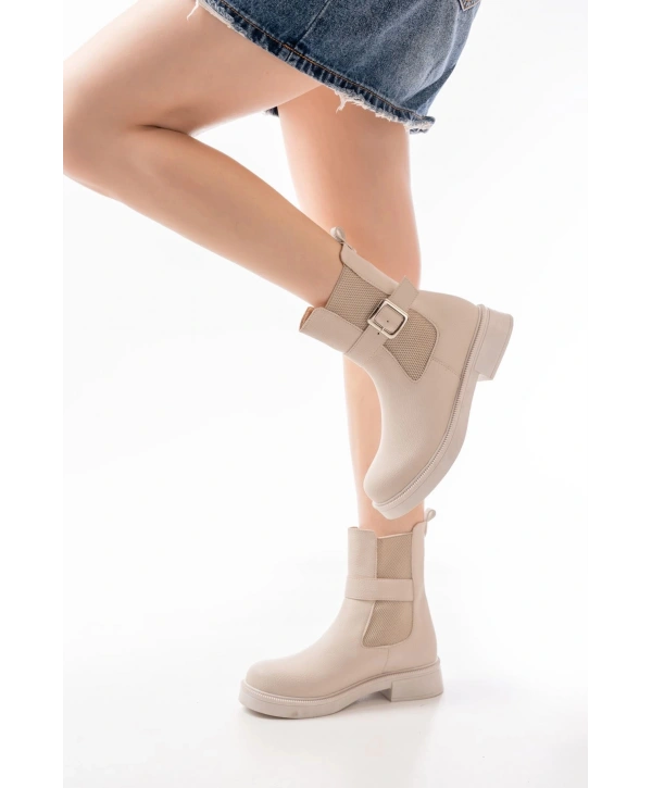 02-2004 Bej Toka Aksesuarlı Lastikli Günlük Kadın Bot