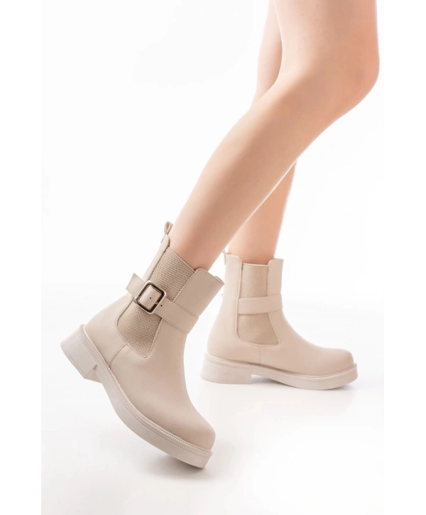 02-2004 Bej Toka Aksesuarlı Lastikli Günlük Kadın Bot