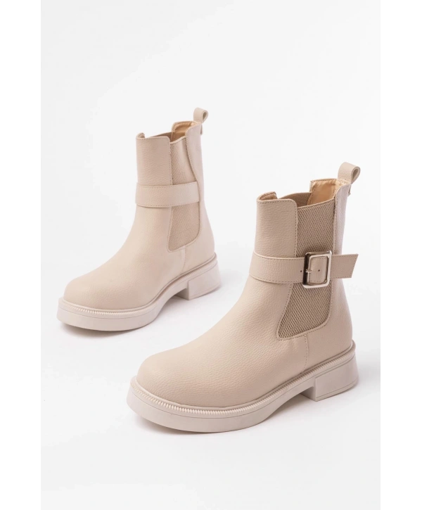 02-2004 Bej Toka Aksesuarlı Lastikli Günlük Kadın Bot