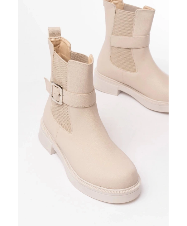 02-2004 Bej Toka Aksesuarlı Lastikli Günlük Kadın Bot