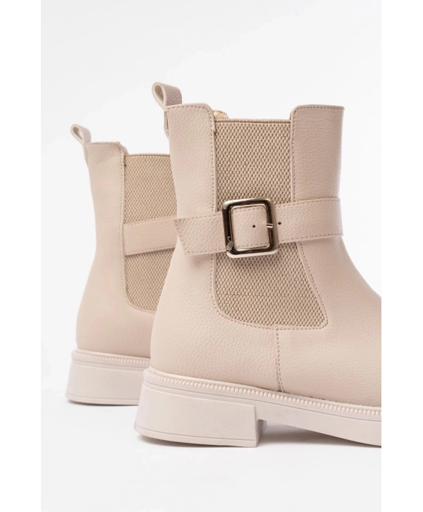 02-2004 Bej Toka Aksesuarlı Lastikli Günlük Kadın Bot