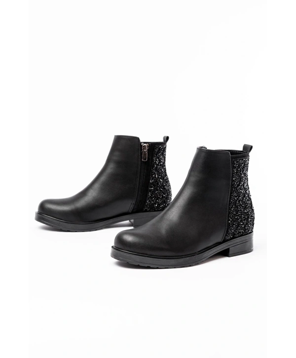 165-212 Siyah Taş Aksesuarlı Fermuarlı Günlük Kadın Bot