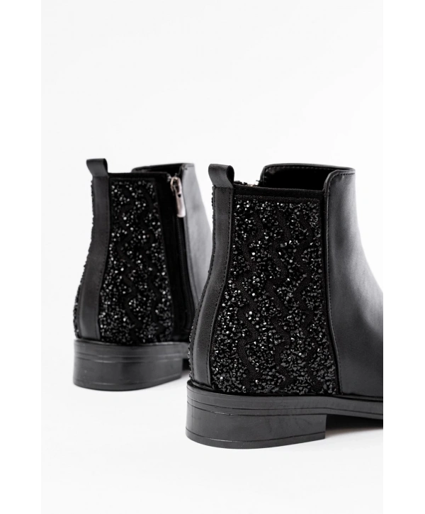 165-212 Siyah Taş Aksesuarlı Fermuarlı Günlük Kadın Bot