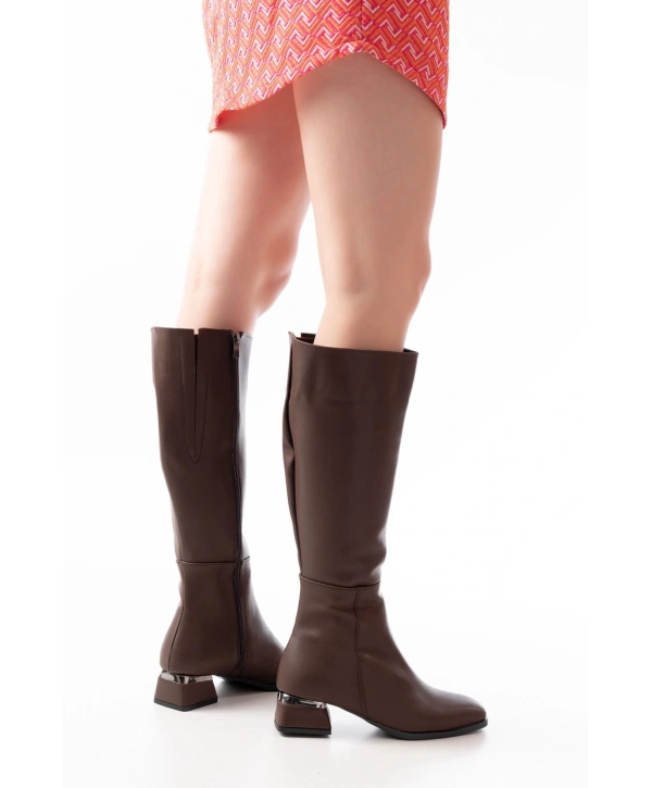 RM-505 Kahverengi Topuklu Fermuarlı Günlük Kadın Çizme