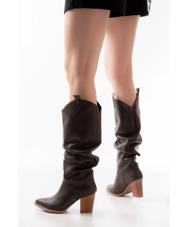 LS-1884 Kahverengi Günlük Kadın Çizme