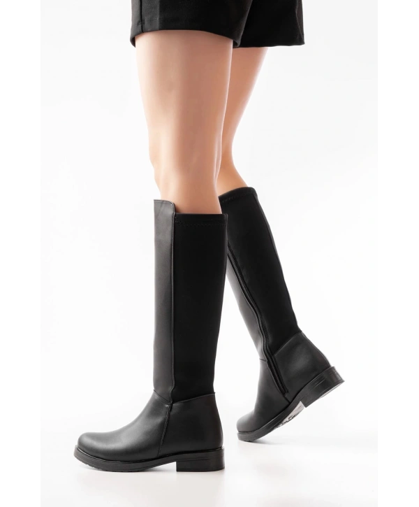165-305 Siyah Arka Streç Fermuarlı Günlük Kadın Çizme