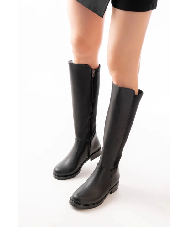 165-305 Siyah Arka Streç Fermuarlı Günlük Kadın Çizme
