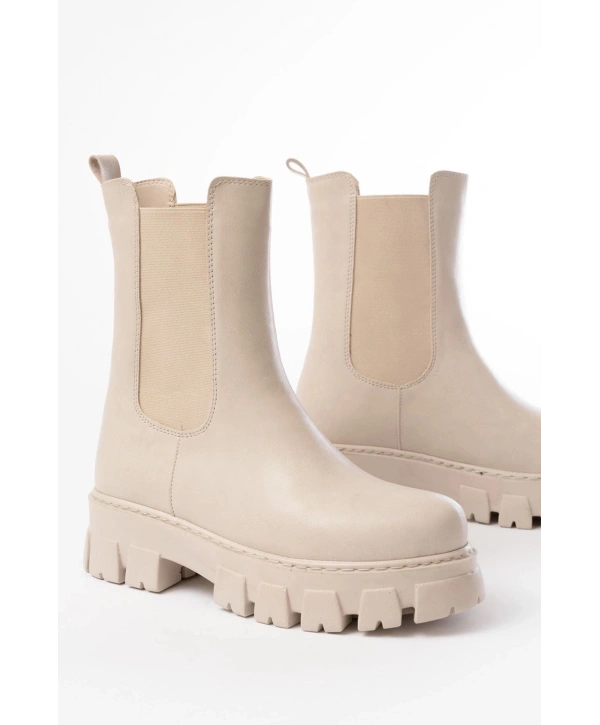 FZ-299 Bej Yüksek Tabanlı Lastikli Günlük Kadın Bot