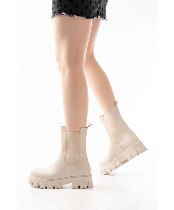FZ-299 Bej Yüksek Tabanlı Lastikli Günlük Kadın Bot