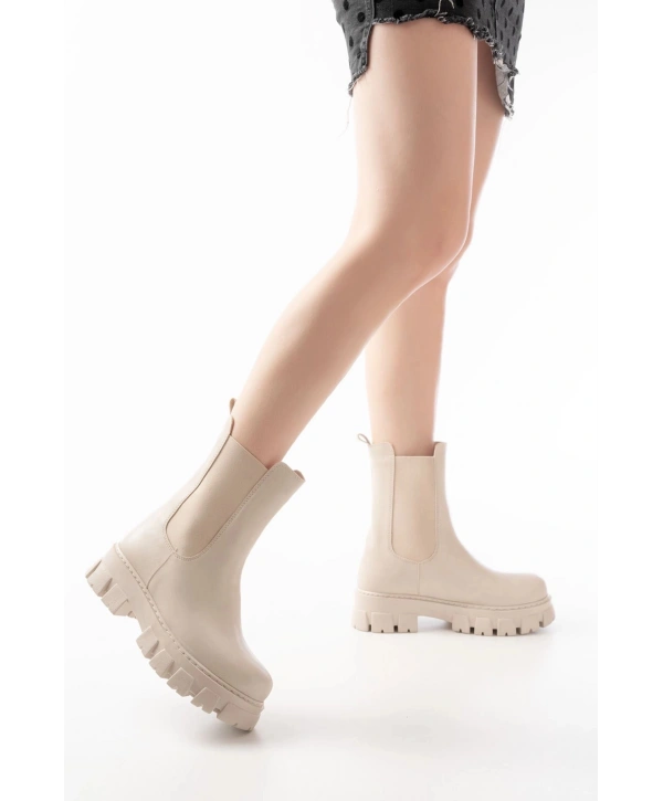 FZ-299 Bej Yüksek Tabanlı Lastikli Günlük Kadın Bot