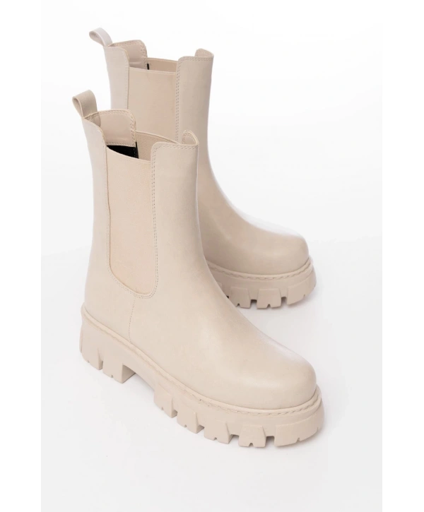 FZ-299 Bej Yüksek Tabanlı Lastikli Günlük Kadın Bot