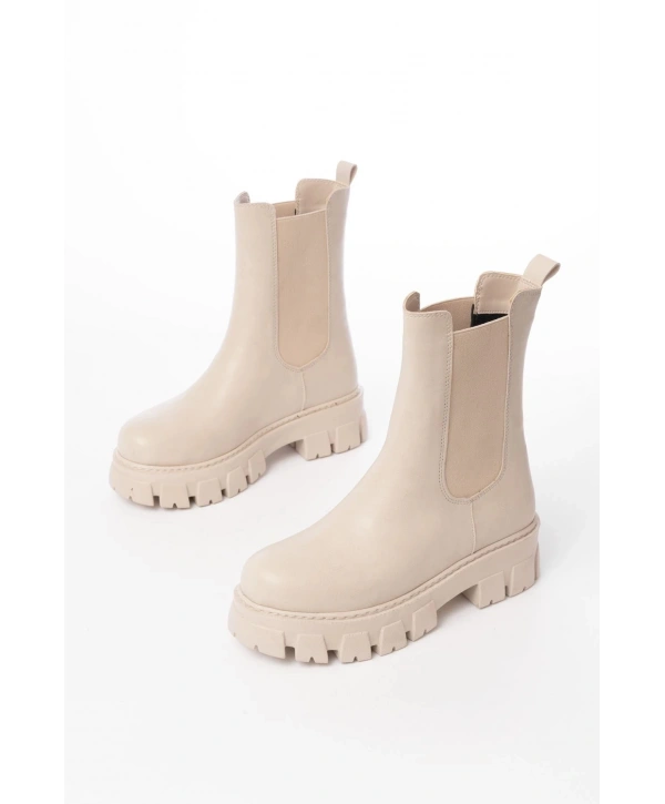 FZ-299 Bej Yüksek Tabanlı Lastikli Günlük Kadın Bot