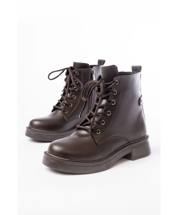 02-2003 Kahve Cilt Bağcıklı Fermuarlı Günlük Kadın Bot