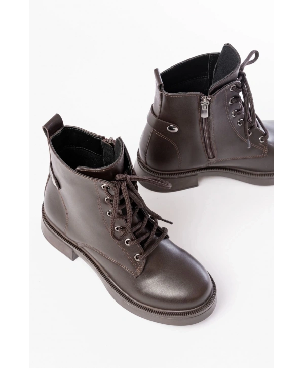 02-2003 Kahve Cilt Bağcıklı Fermuarlı Günlük Kadın Bot