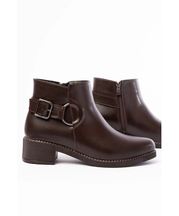 270-3030 Kahverengi Toka Aksesuarlı Fermuarlı Günlük Kadın Bot