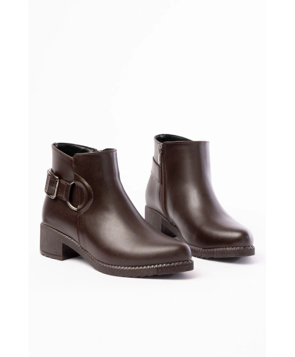 270-3030 Kahverengi Toka Aksesuarlı Fermuarlı Günlük Kadın Bot