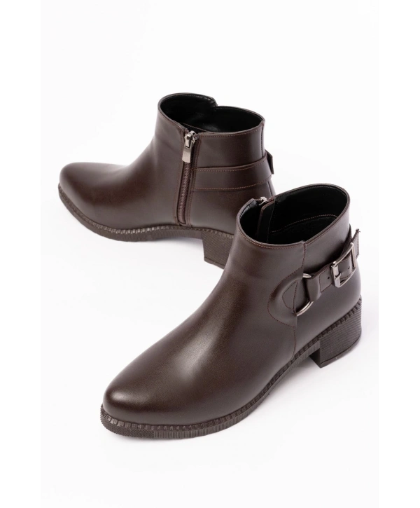 270-3030 Kahverengi Toka Aksesuarlı Fermuarlı Günlük Kadın Bot