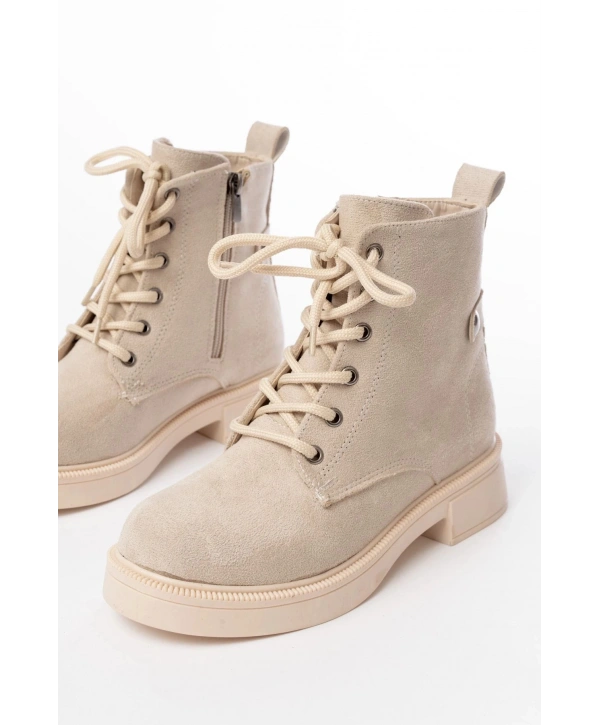 02-2003 Bej Süet Bağcıklı Fermuarlı Günlük Kadın Bot