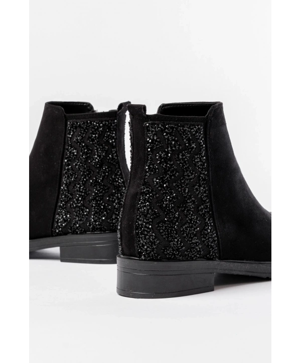 165-212 Siyah Süet Taş Aksesuarlı Fermuarlı Günlük Kadın Bot