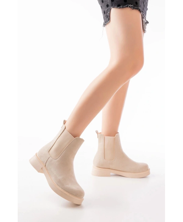 02-2137 Bej Süet Lastikli Günlük Kadın Bot