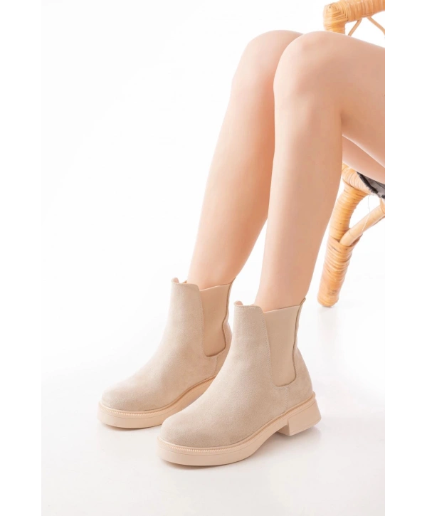 02-2137 Bej Süet Lastikli Günlük Kadın Bot