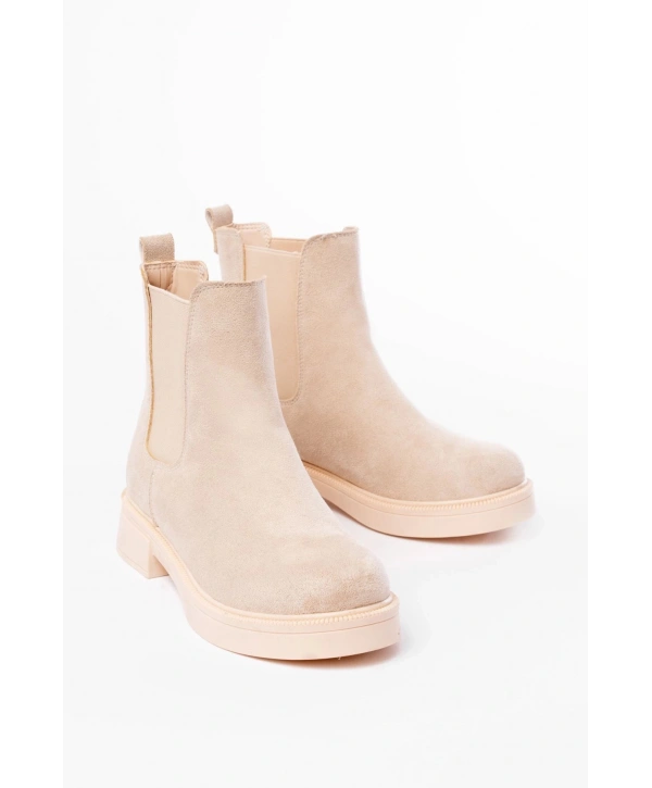 02-2137 Bej Süet Lastikli Günlük Kadın Bot