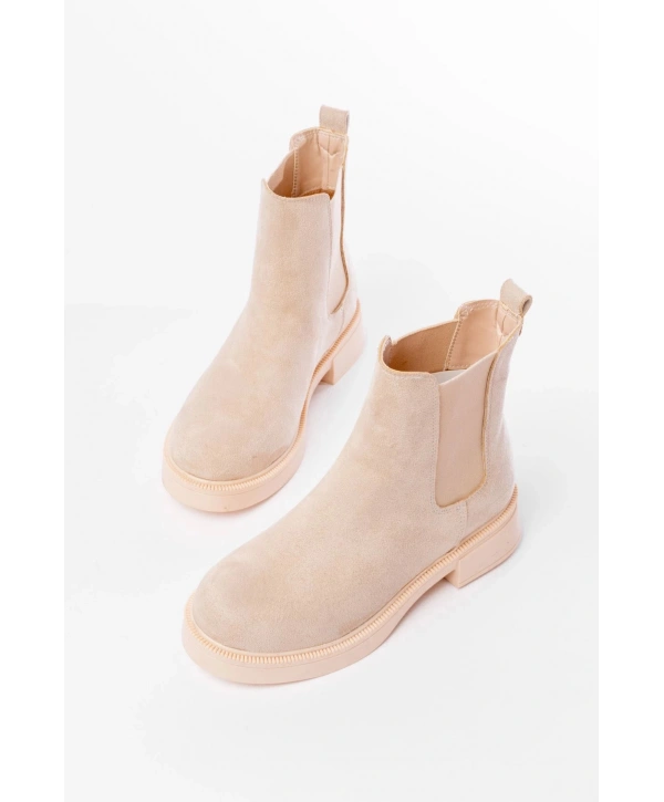 02-2137 Bej Süet Lastikli Günlük Kadın Bot