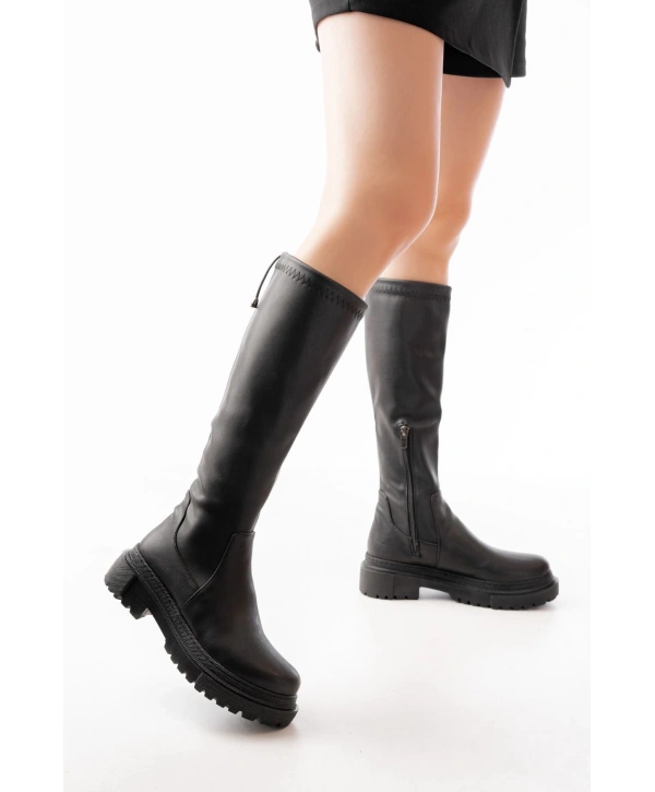 812-2291 Siyah Fermuarlı Günlük Kadın Çizme