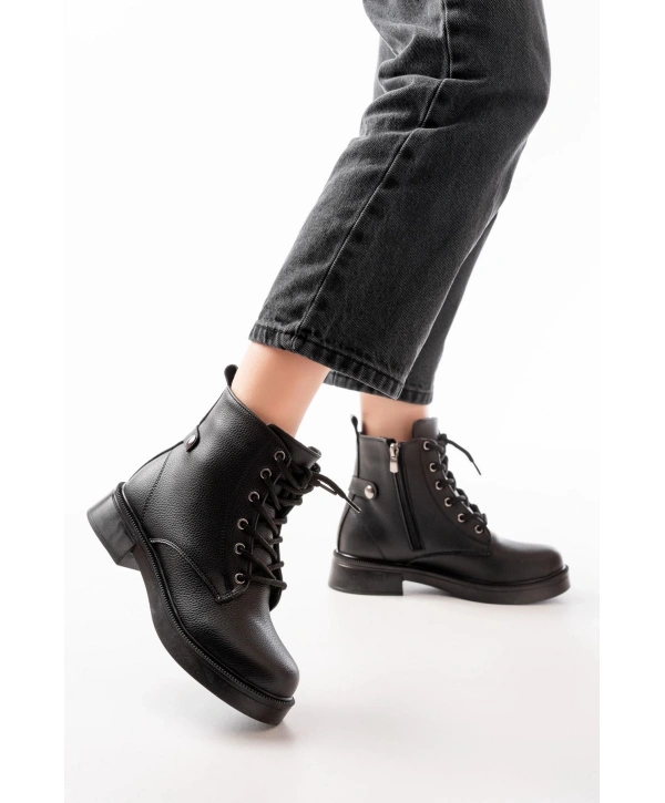 02-2003 Siyah Galata Bağcıklı Fermuarlı Günlük Kadın Bot