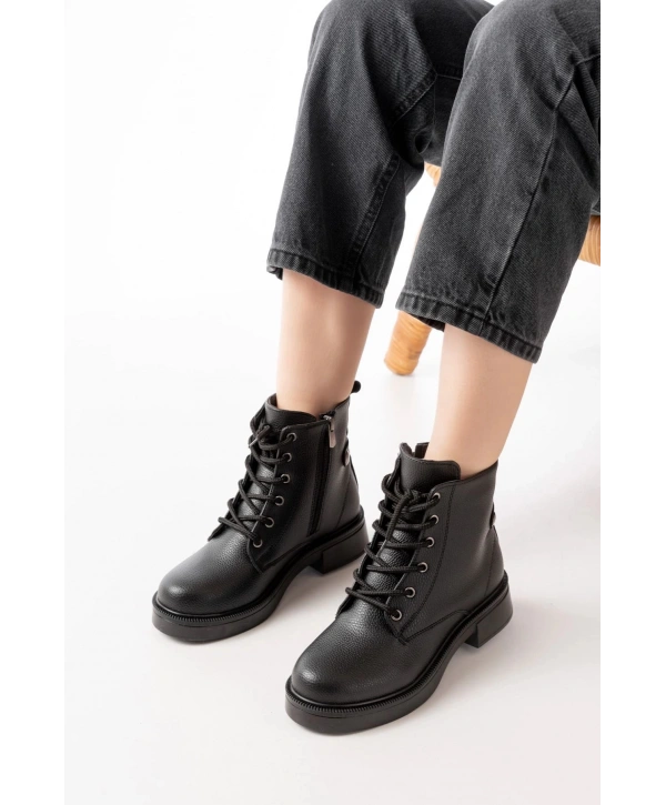 02-2003 Siyah Galata Bağcıklı Fermuarlı Günlük Kadın Bot