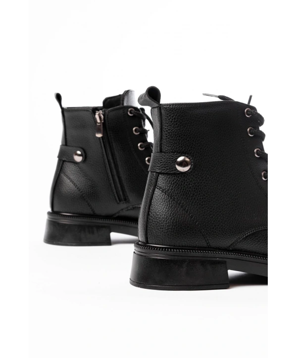 02-2003 Siyah Galata Bağcıklı Fermuarlı Günlük Kadın Bot