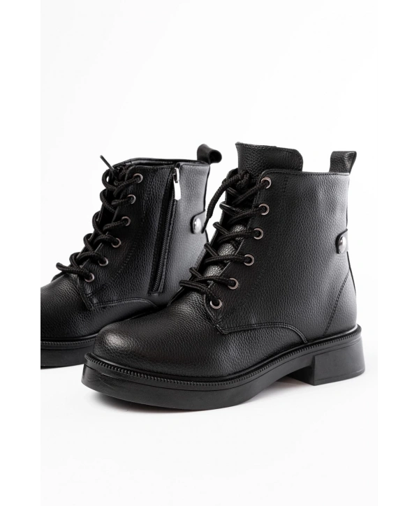 02-2003 Siyah Galata Bağcıklı Fermuarlı Günlük Kadın Bot