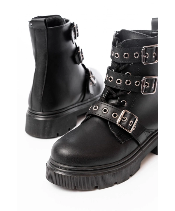 508-3039 Siyah Toka Aksesuarlı Fermuarlı  Günlük Kadın Bot